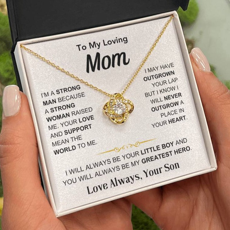 Mom- You're My Hero, From Son - Love Knot Necklace - Gift for Mom - Mother's Day