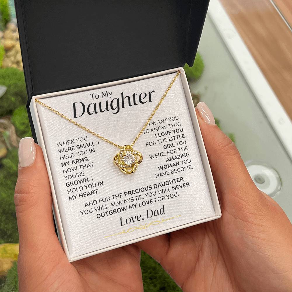 To Daughter - You'll Never Outgrown My Love - From Dad - Love Knot Necklace