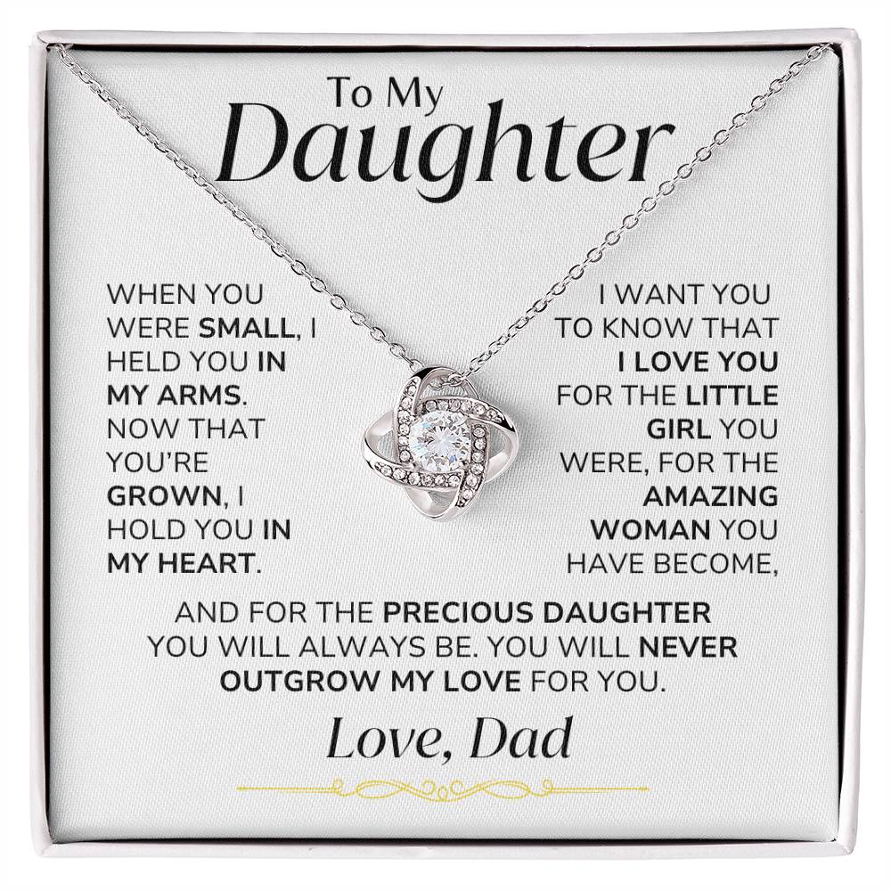 To Daughter - You'll Never Outgrown My Love - From Dad - Love Knot Necklace