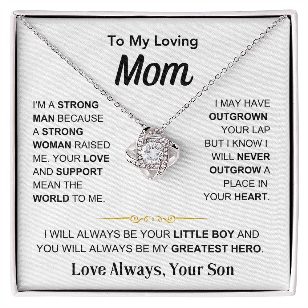 Mom- You're My Hero, From Son - Love Knot Necklace - Gift for Mom - Mother's Day