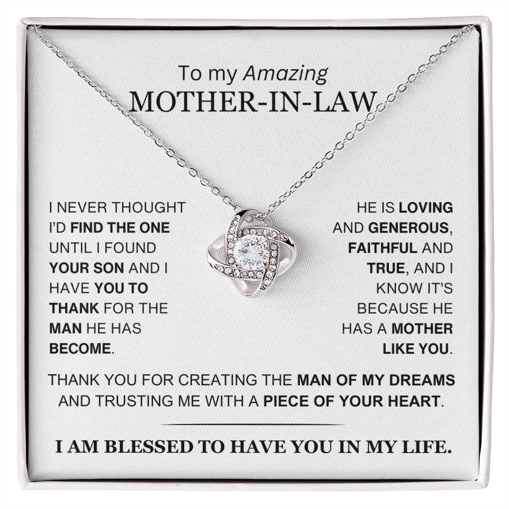 Mother-In-Law - From Daughter-In-Law - You Created the Man of My Dreams - Love Knot Necklace - Gift to Mother-In-Law- Mother's Day Gift - Christmas