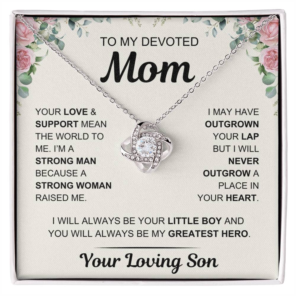 To My Devoted Mom, From Your Loving Son - Love Knot Necklace - Mother's Day Gift- Gift for Mom