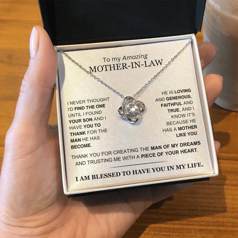 Mother-In-Law - From Daughter-In-Law - You Created the Man of My Dreams - Love Knot Necklace - Gift to Mother-In-Law- Mother's Day Gift - Christmas