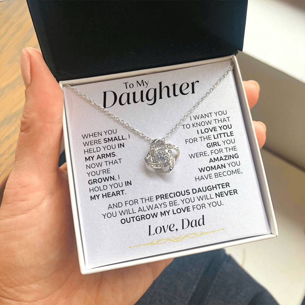 To Daughter - You'll Never Outgrown My Love - From Dad - Love Knot Necklace