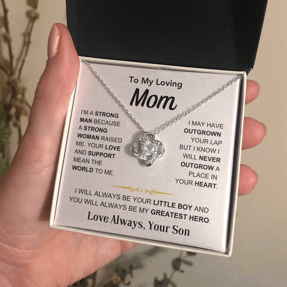 Mom- You're My Hero, From Son - Love Knot Necklace - Gift for Mom - Mother's Day