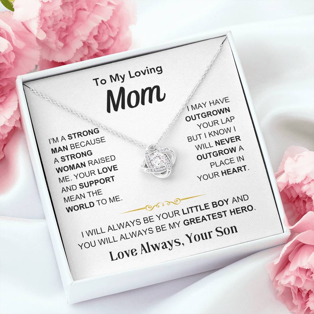 Mom- You're My Hero, From Son - Love Knot Necklace - Gift for Mom - Mother's Day