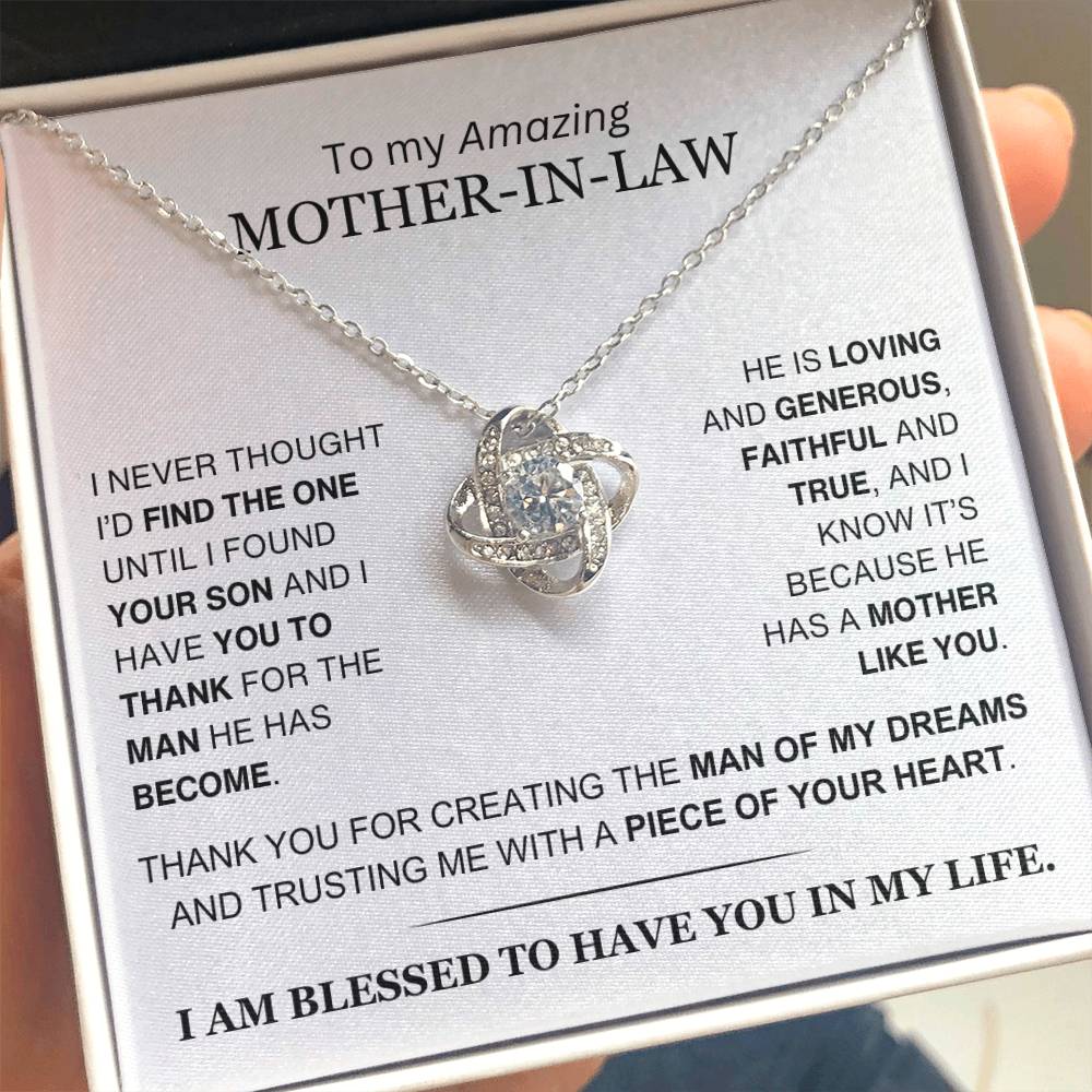 Mother-In-Law - From Daughter-In-Law - You Created the Man of My Dreams - Love Knot Necklace - Gift to Mother-In-Law- Mother's Day Gift - Christmas