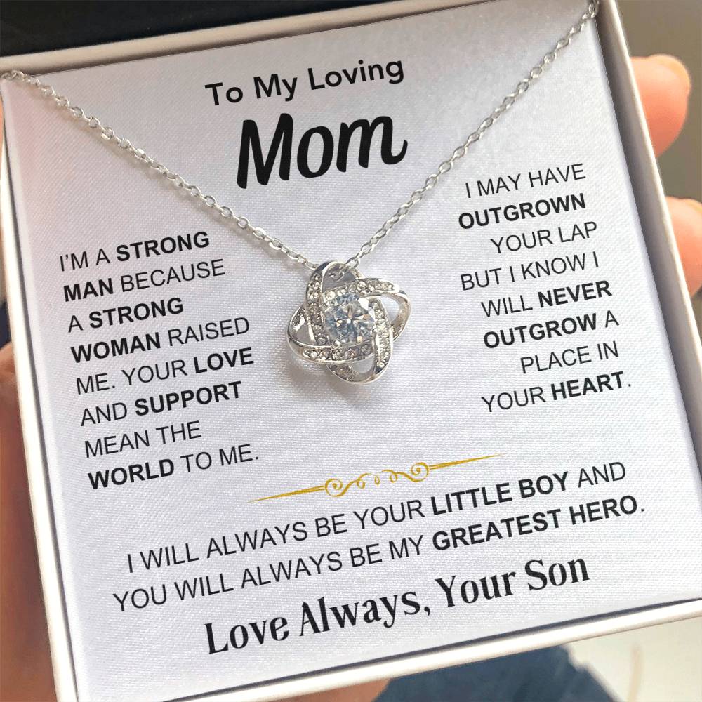 Mom- You're My Hero, From Son - Love Knot Necklace - Gift for Mom - Mother's Day