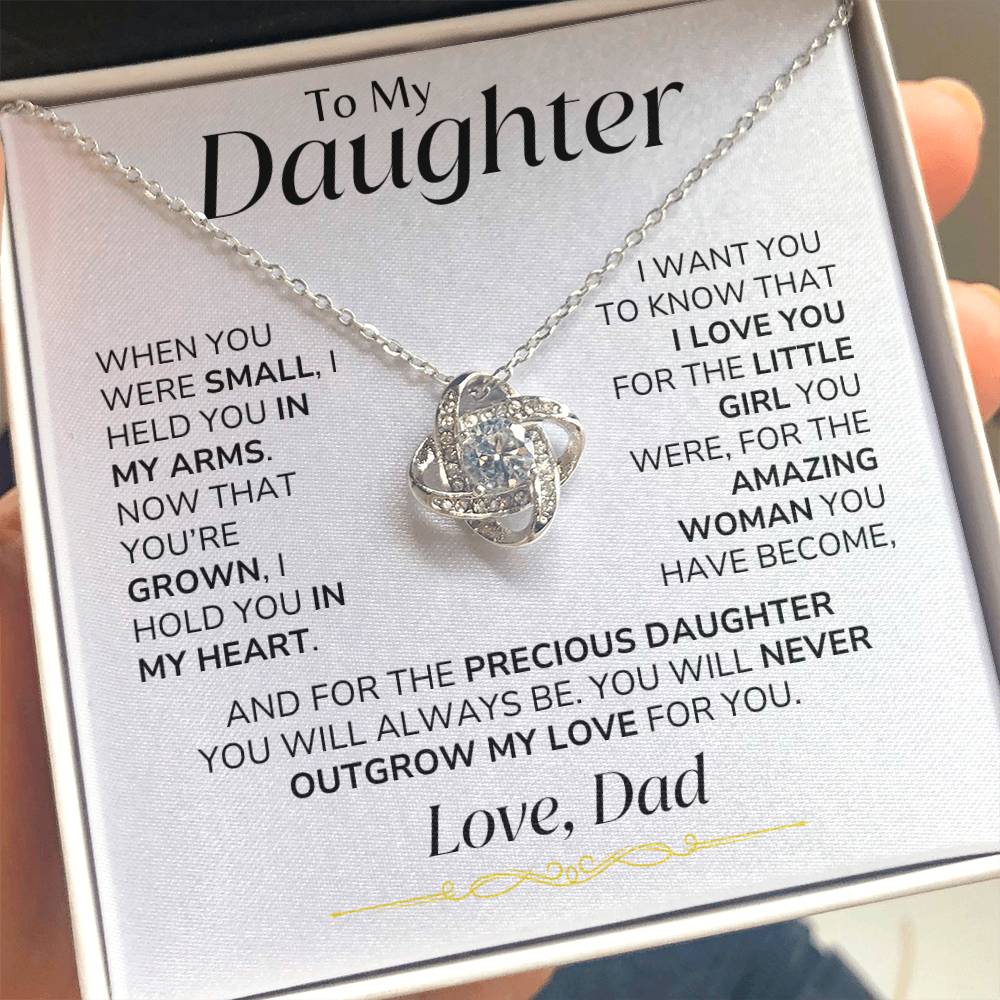 To Daughter - You'll Never Outgrown My Love - From Dad - Love Knot Necklace