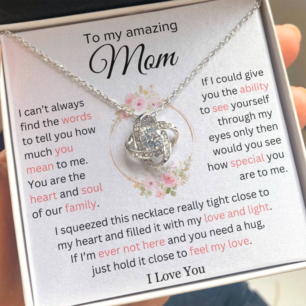 Mom - You Mean So Much to Me - Gift for Mother - Love Knot Necklace