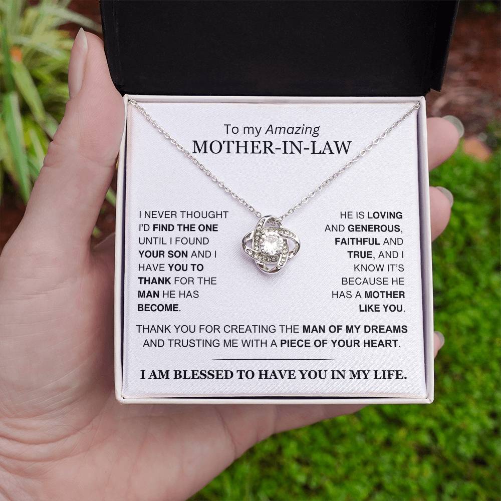 Mother-In-Law - From Daughter-In-Law - You Created the Man of My Dreams - Love Knot Necklace - Gift to Mother-In-Law- Mother's Day Gift - Christmas