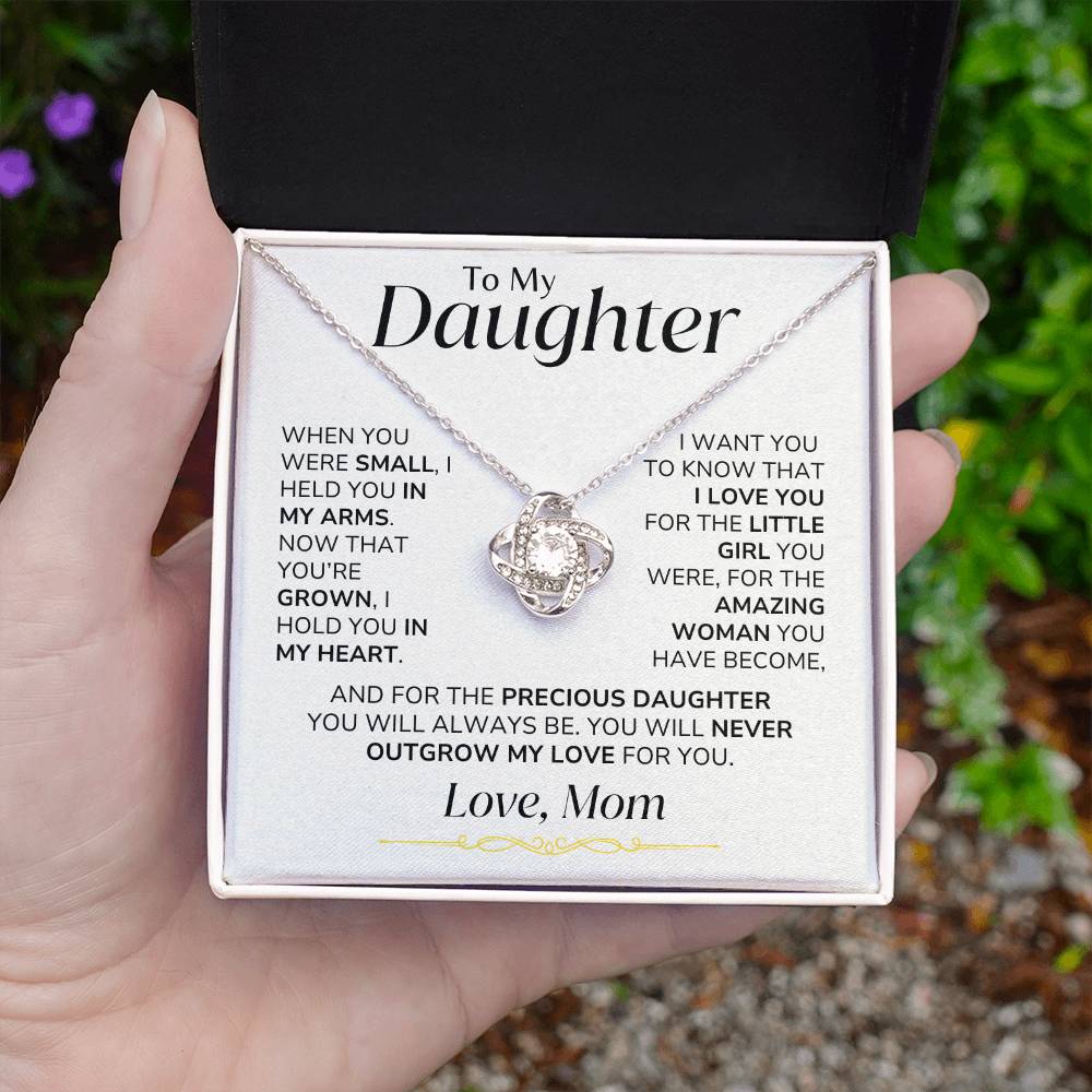 To Daughter - You'll Never Outgrow My Love - From Mom - Love Knot Necklace