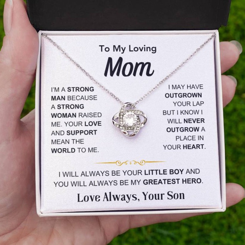 Mom- You're My Hero, From Son - Love Knot Necklace - Gift for Mom - Mother's Day