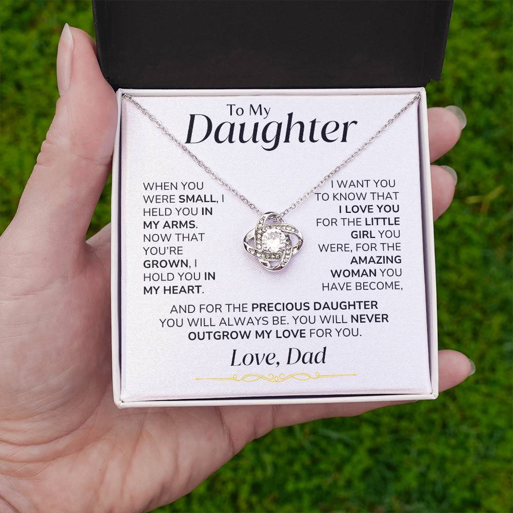 To Daughter - You'll Never Outgrown My Love - From Dad - Love Knot Necklace