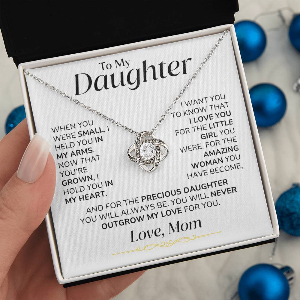 To Daughter - You'll Never Outgrow My Love - From Mom - Love Knot Necklace