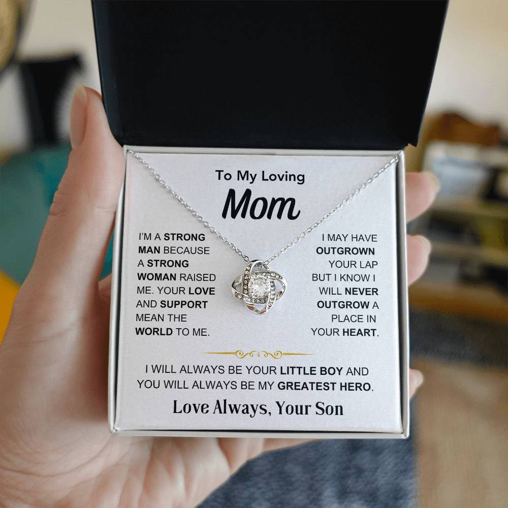 Mom- You're My Hero, From Son - Love Knot Necklace - Gift for Mom - Mother's Day