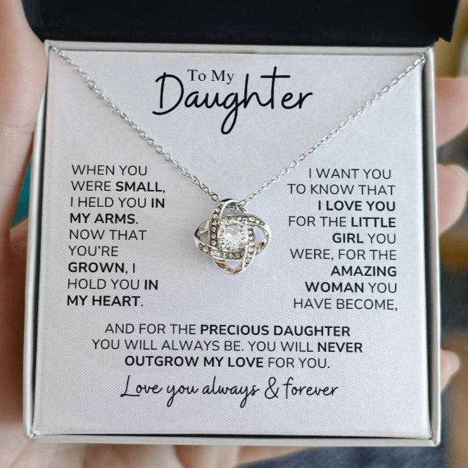 Daughter - You'll Never Outgrow My Love - Love Knot Necklace - Dearly Loved Designs