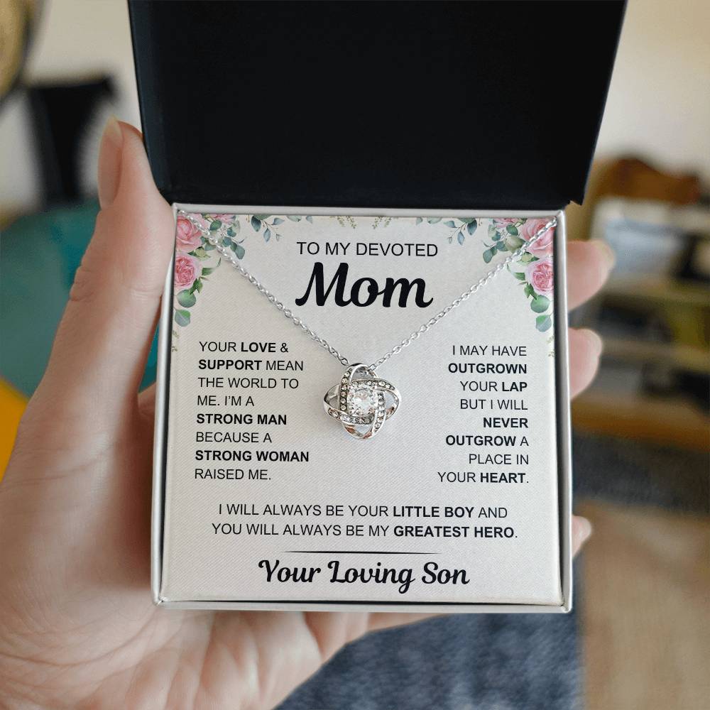 To My Devoted Mom, From Your Loving Son - Love Knot Necklace - Mother's Day Gift- Gift for Mom