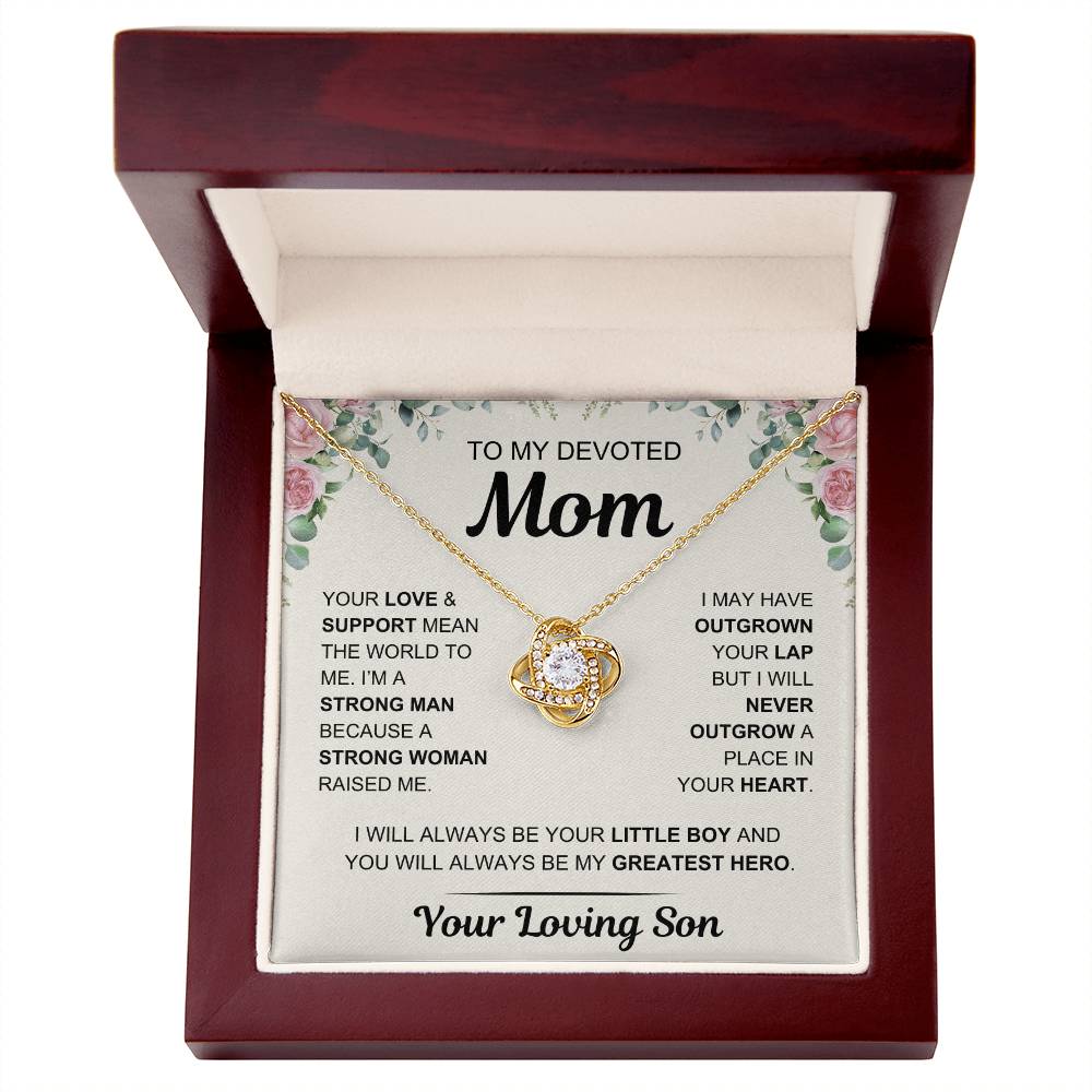 To My Devoted Mom, From Your Loving Son - Love Knot Necklace - Mother's Day Gift- Gift for Mom