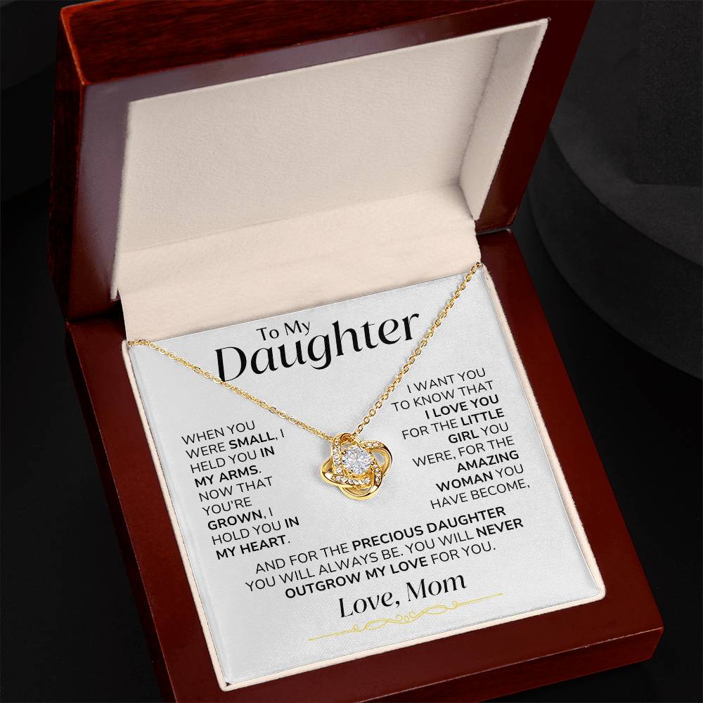 To Daughter - You'll Never Outgrow My Love - From Mom - Love Knot Necklace