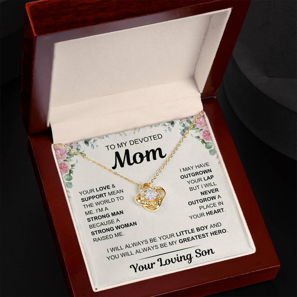 To My Devoted Mom, From Your Loving Son - Love Knot Necklace - Mother's Day Gift- Gift for Mom