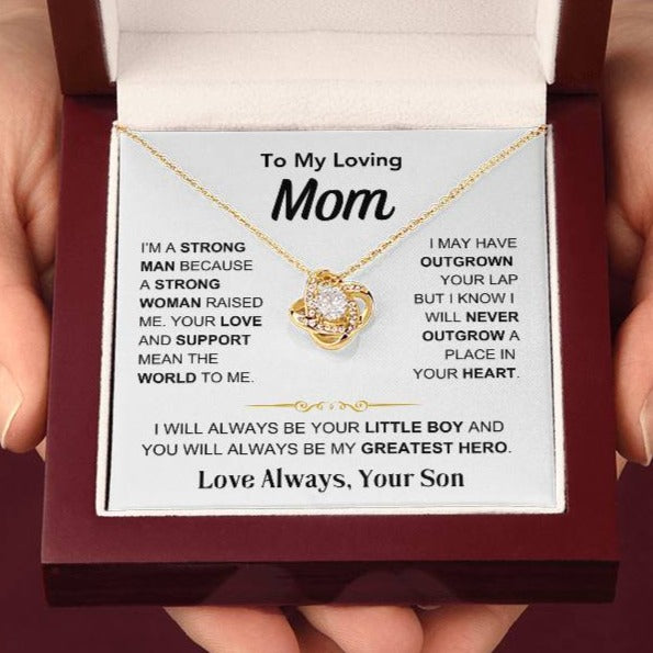 Mom- You're My Hero, From Son - Love Knot Necklace - Gift for Mom - Mother's Day