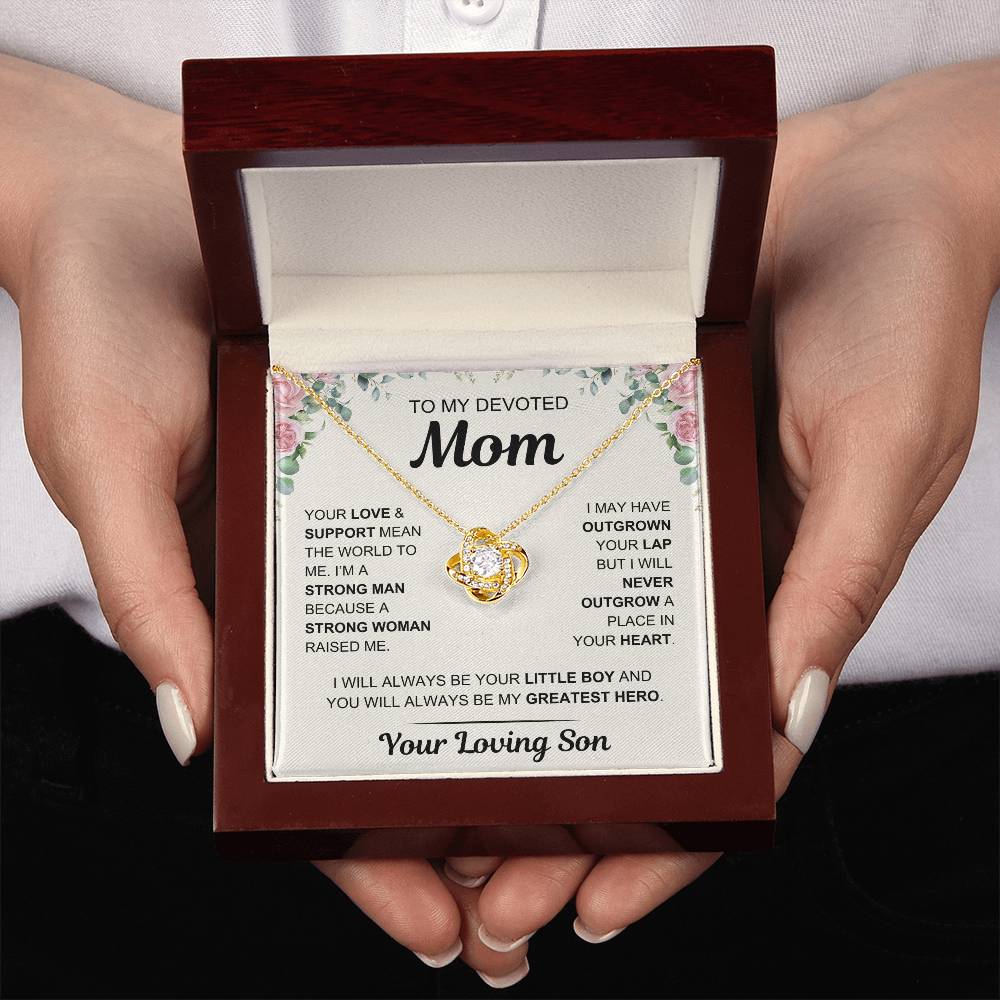 To My Devoted Mom, From Your Loving Son - Love Knot Necklace - Mother's Day Gift- Gift for Mom