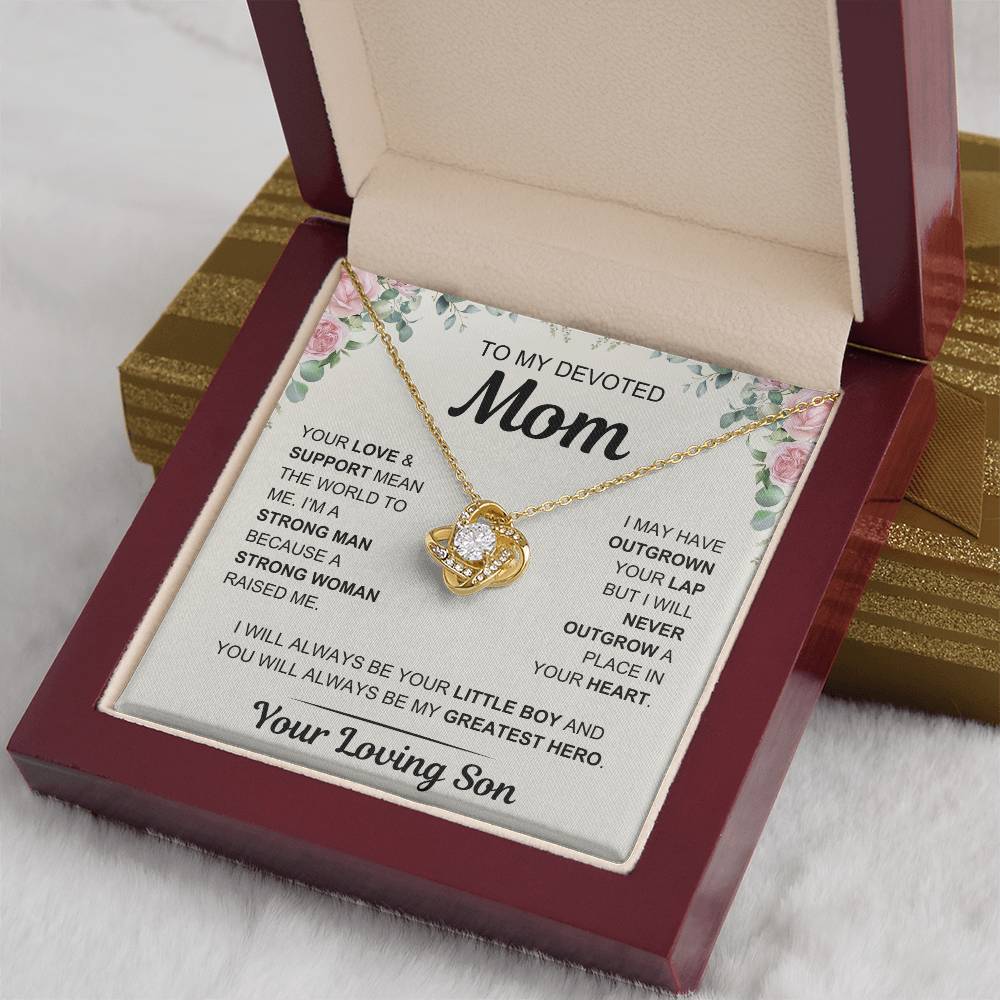 To My Devoted Mom, From Your Loving Son - Love Knot Necklace - Mother's Day Gift- Gift for Mom