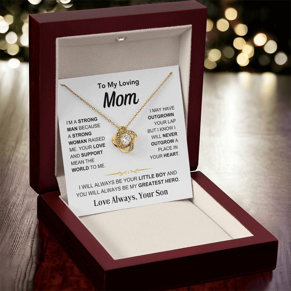 Mom- You're My Hero, From Son - Love Knot Necklace - Gift for Mom - Mother's Day