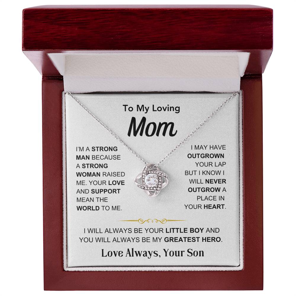 Mom- You're My Hero, From Son - Love Knot Necklace - Gift for Mom - Mother's Day