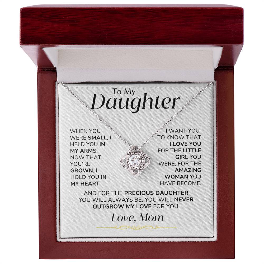 To Daughter - You'll Never Outgrow My Love - From Mom - Love Knot Necklace