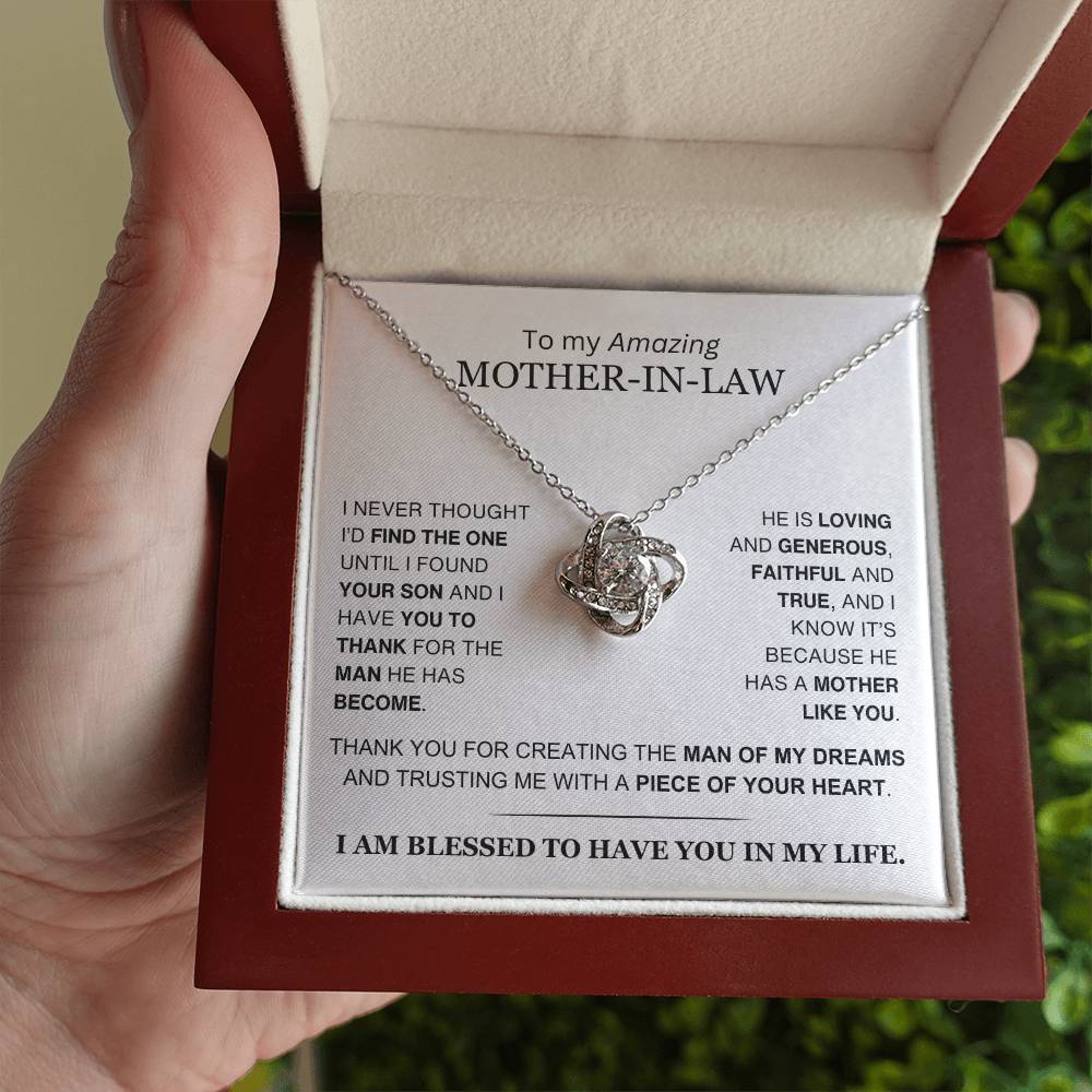 Mother-In-Law - From Daughter-In-Law - You Created the Man of My Dreams - Love Knot Necklace - Gift to Mother-In-Law- Mother's Day Gift - Christmas