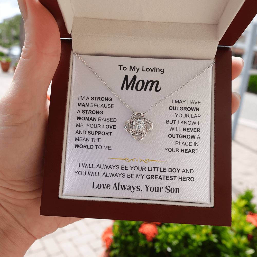 Mom- You're My Hero, From Son - Love Knot Necklace - Gift for Mom - Mother's Day