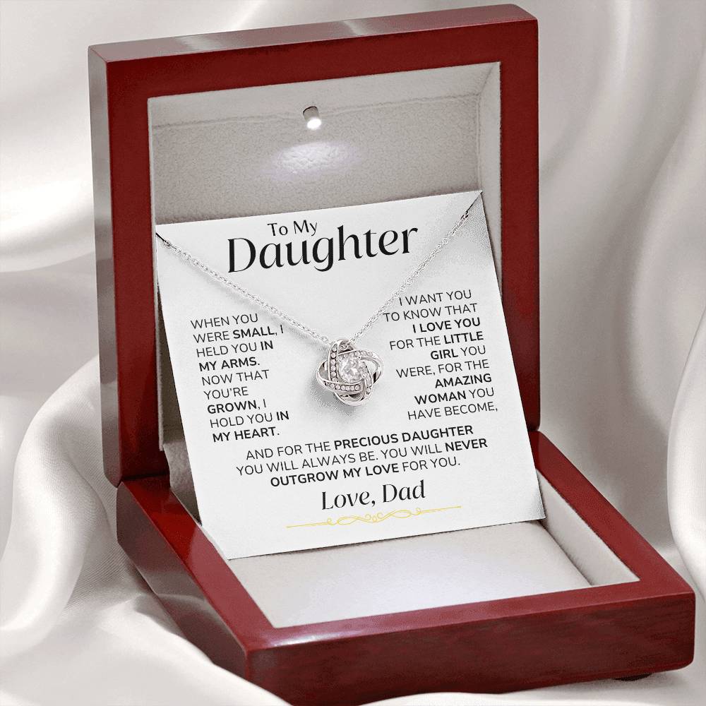 To Daughter - You'll Never Outgrown My Love - From Dad - Love Knot Necklace