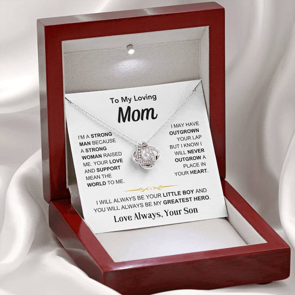 Mom- You're My Hero, From Son - Love Knot Necklace - Gift for Mom - Mother's Day