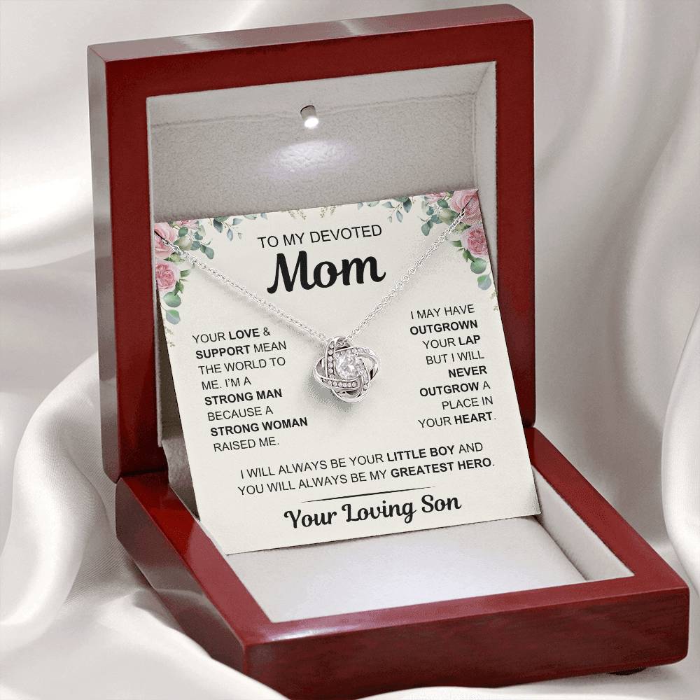 To My Devoted Mom, From Your Loving Son - Love Knot Necklace - Mother's Day Gift- Gift for Mom