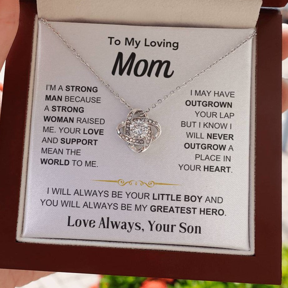 Mom- You're My Hero, From Son - Love Knot Necklace - Gift for Mom - Mother's Day