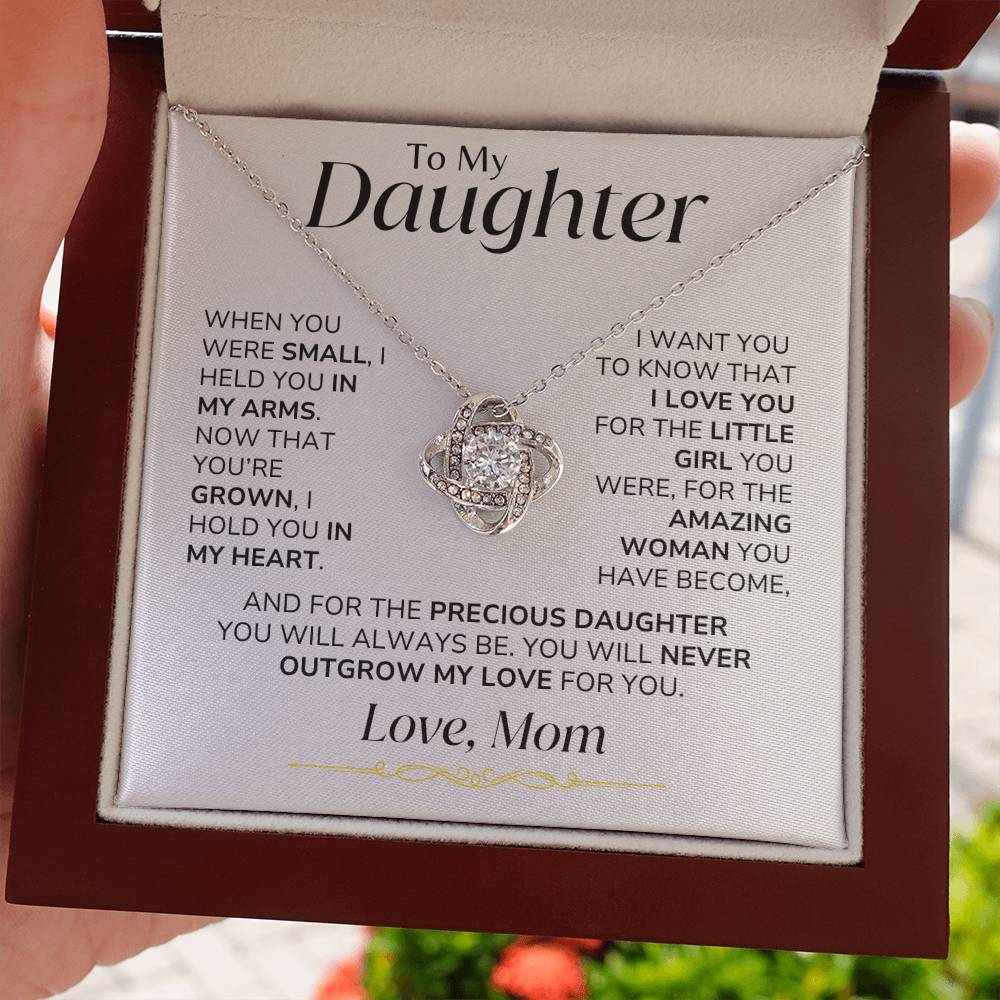 To Daughter - You'll Never Outgrow My Love - From Mom - Love Knot Necklace