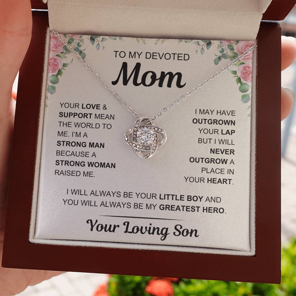 To My Devoted Mom, From Your Loving Son - Love Knot Necklace - Mother's Day Gift- Gift for Mom