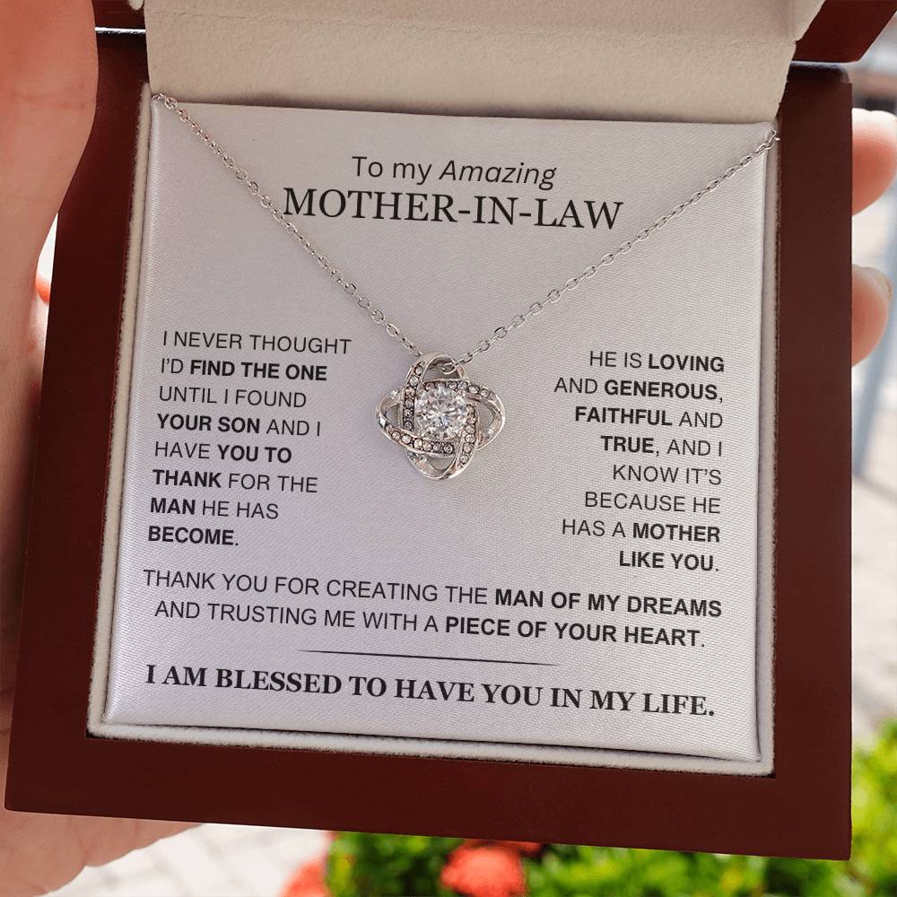 Mother-In-Law - From Daughter-In-Law - You Created the Man of My Dreams - Love Knot Necklace - Gift to Mother-In-Law- Mother's Day Gift - Christmas