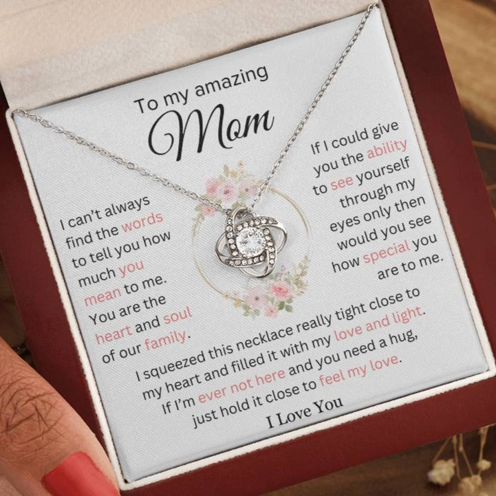 Mom - You Mean So Much to Me - Gift for Mother - Love Knot Necklace