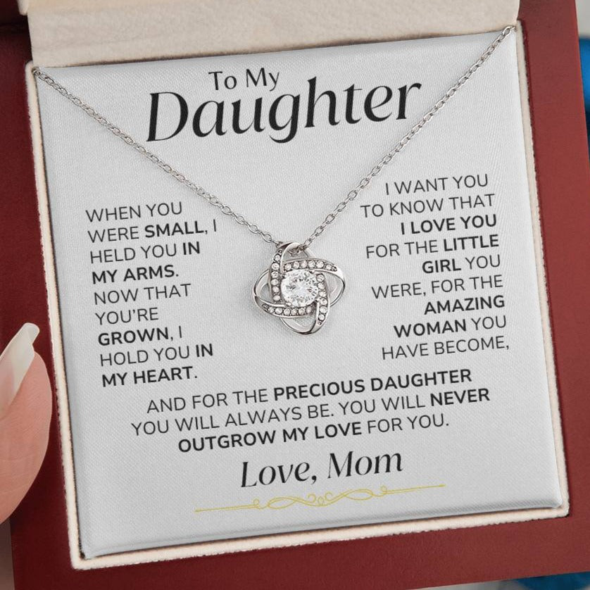 To Daughter - You'll Never Outgrow My Love - From Mom - Love Knot Necklace