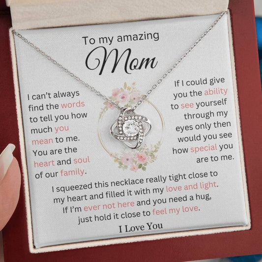 Mom - You Mean So Much to Me - Gift for Mother - Love Knot Necklace