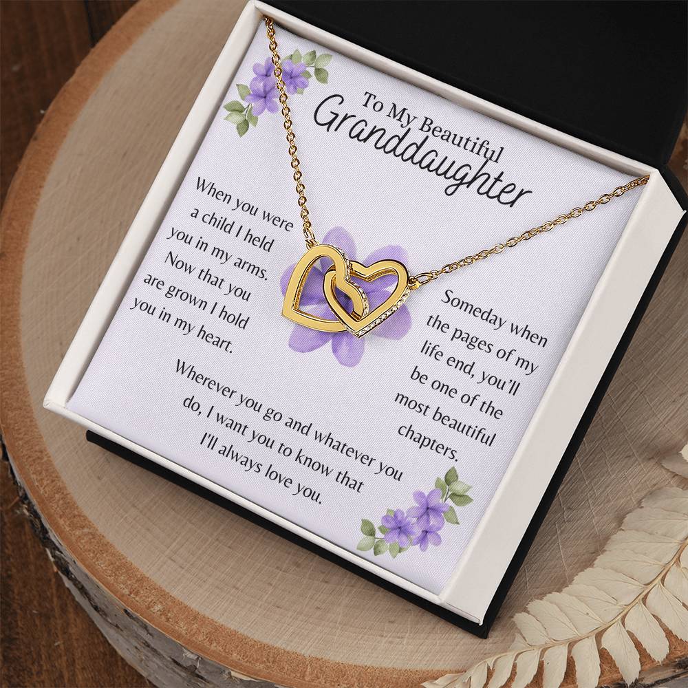 To My Beautiful Granddaughter, I Hold You In My Heart - Interlocking Heart Necklace - Dearly Loved Designs