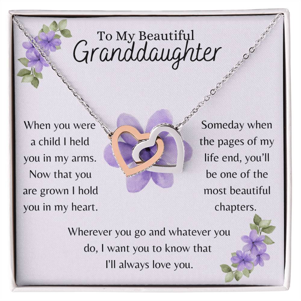 To My Beautiful Granddaughter, I Hold You In My Heart - Interlocking Heart Necklace - Dearly Loved Designs