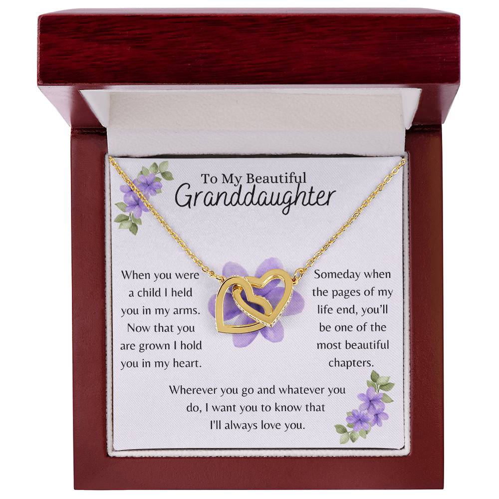 To My Beautiful Granddaughter, I Hold You In My Heart - Interlocking Heart Necklace - Dearly Loved Designs