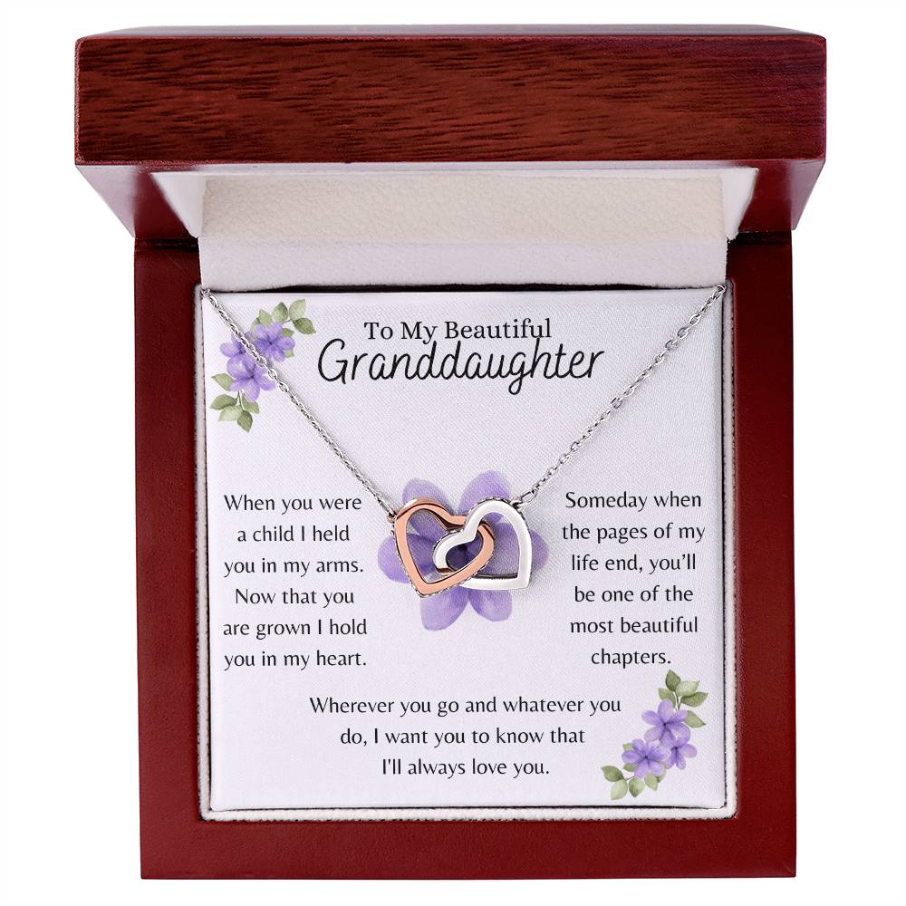 To My Beautiful Granddaughter, I Hold You In My Heart - Interlocking Heart Necklace - Dearly Loved Designs