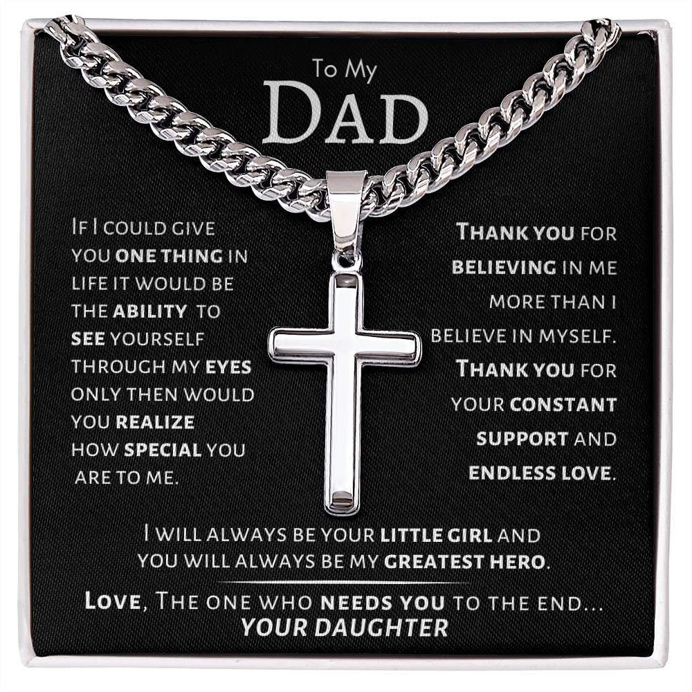 To My Dad - Artisan Cross Necklace with Cuban Link Chain