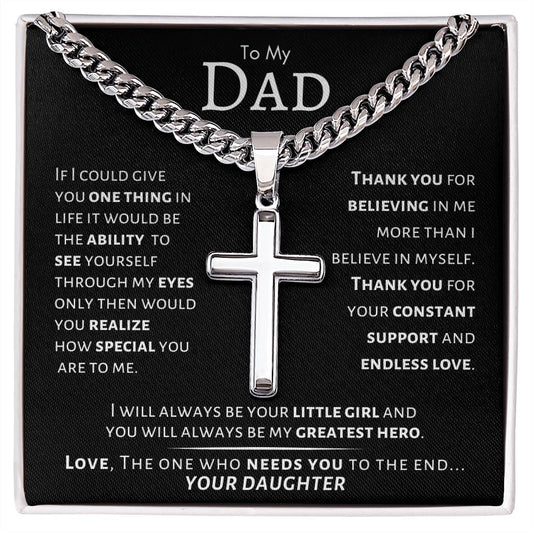 To My Dad - Artisan Cross Necklace with Cuban Link Chain