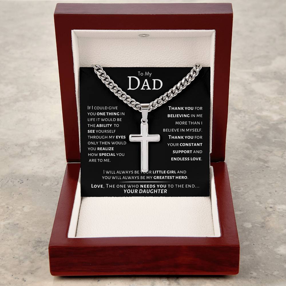 To My Dad - Artisan Cross Necklace with Cuban Link Chain